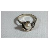 Sterling Silver Pearl Ring w/ One CZ Accent Size