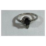 Sapphire & CZ White Metal Ring Size 7.75