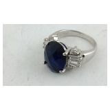 Blue Stone Cz Sterling Silver Ring Size 6