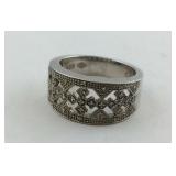 Pave Diamond Sterling Silver Ring Size 9