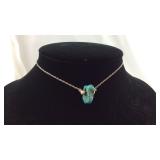 Turquoise Nugget Sterling Silver 14 inch Necklace
