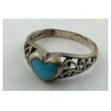 Turquoise Heart Sterling Silver Ring Size 6.5
