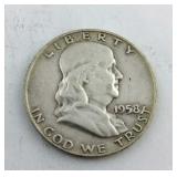 1958 D Silver Franklin Half Dollar
