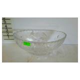 Crystal - footed oval bowl, floral etched - 10 x
