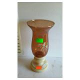 Fenton candle holder with bird etched smoky glass