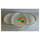 Fireking milk glass divided dish