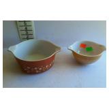 Pyrex bowls - two with tab handles, different