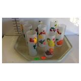 Set of 8 tall frosted fruit decor drinking