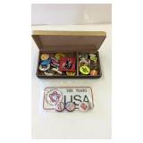 Collection of pins, lapel style button pins, of