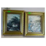 Prints - pair of gold finish framed, one ladies