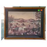Print - Amish style farm scene, oak framed &