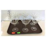 Set of six etched stem glasses