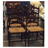 Set of 4 ladder back rush cane seat dining