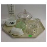 Glassware - Pyrex creamer, green glass covered