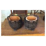 Two cast outdoor planters paw style footed open