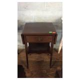 Drop leaf bedside or end stand, has drawer and