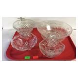 Tray of glassware with footed bowl, basket candy