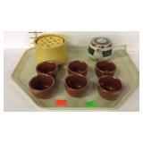 Glassware lot with teapot, teacups, etc