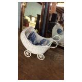 White Wicker Doll Baby Stroller Buggy