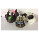 Animal decor pieces, cat, elephant, snow globe