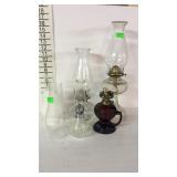 Lamps, 4 oil lamp bases and 5 chimneys