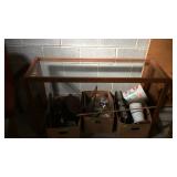 Glass top hall or sofa table, wooden framed