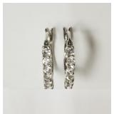 Sterling Silver White Topaz Hoop Earrings