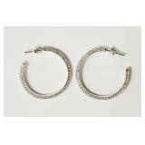 Brass Rhodium Plated Crystal Hoop Earrings