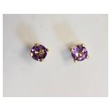 14kt Yellow Gold Amethyst (approx 0.34g) Earrings