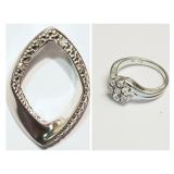 Sterling Silver Diamond Flower Shape Ring &
