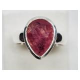Sterling Silver Simulated Ruby Ring, size 7