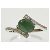 Sterling Silver Emerald & Cubic Zirconia Ring,