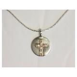 Sterling Silver & 10kt Rose Gold Cross Diamond