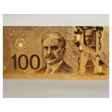 24kt Yellow Gold Foil Canadian 100 Dollar Bill