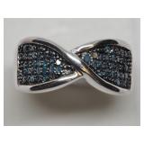 Sterling Silver Blue Diamond Ring, size 7