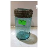 "Ball Improved" blue glass pint size canning jar