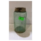 Old blue glass canning jar with zinc lid, no