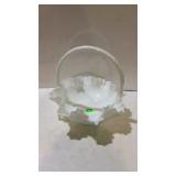 Milk Glass Handled Fruit Basket Dish, hob nail