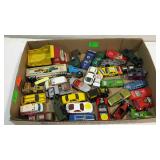 Toy cars collection, box flat filled with various