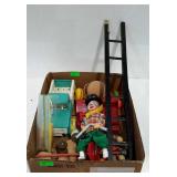 Tots, box lot of misc older toys, clown, pickup