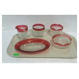 Ruby Flash Glassware, 7" tray platter, creamer