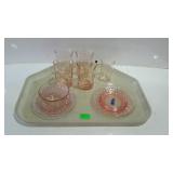 Pink Glassware, 4 glasses, 1 juice glass, cup and