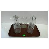 Five canning jars, all clear glass, 3 Ball quarts