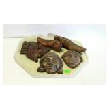Misc - four tribal art wall plaques, and two shoe