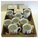Set of eight Norman Rockwell mugs with three boxes