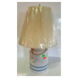 Blue & white pottery table lamp with shade - 27"