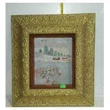 Early deep frame with etched board watercolor