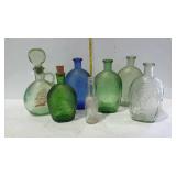 Group of 7 Bottles, 5 are colored glass Weaton