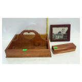 Home decor lot, wooden carry tote tray double