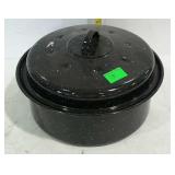 One 9" dia. Speckled enamel ware cooking pot with